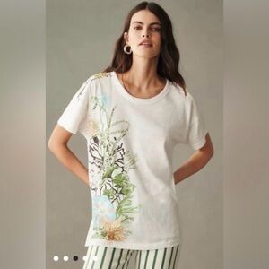 Pilcro Anthropologie Floral Graphic Tee Boho Botanical Art Shirt Relaxed Fit